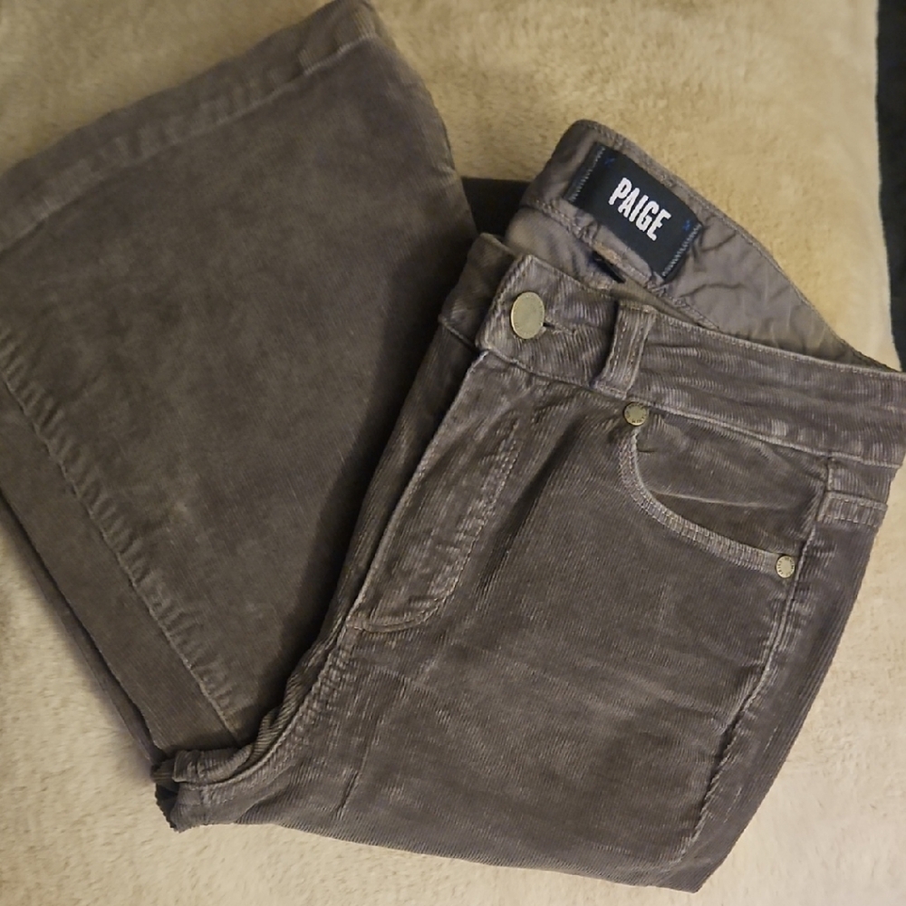 PAIGE Women's Corduroy Flared Jeans in Dark Grey